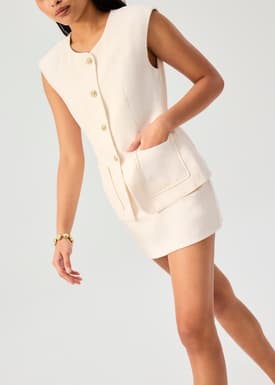 Isa Shoulder Padded Tweed Round Neck Vest Top