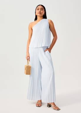 PETITE Leggy™ Wei Elastic Sunray Pleated Palazzo Pants