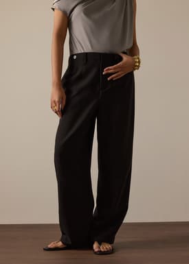 Riyo Adjustable Waist Elastic Twill Barrel Pants