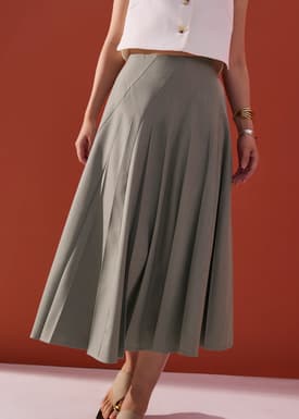 Hiraya Elastic Pleated Panelled Flare Midaxi Skirt
