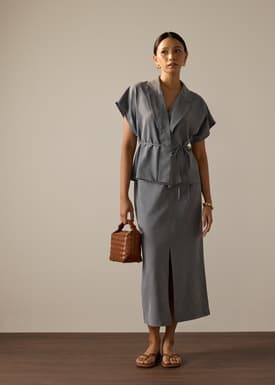 Ikumi Adjustable Waist Melange Column Midaxi Skirt