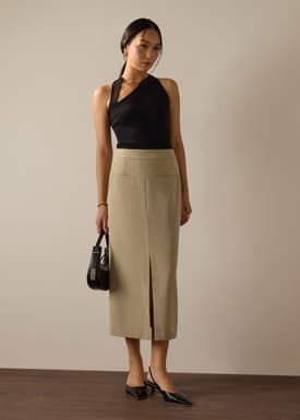 Ikumi Adjustable Waist Melange Column Midaxi Skirt
