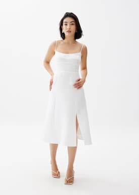 Emi Linen Fit & Flare Midi Dress