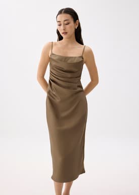 BraFree by LB Esme Satin Column Drape Midi Dress