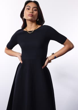 Mutya Contour Knit Boat Neck Fit & Flare Midi Dress
