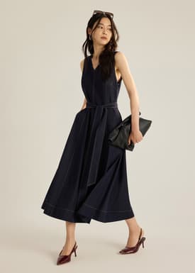 Kata Chambray Fit & Flare Dress With Sash