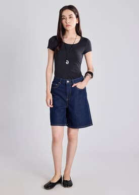 Megan Denim Mid Waist Bermuda Shorts