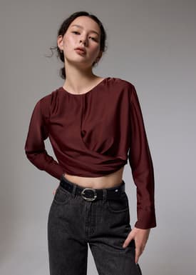 Satin Crop Drape Blouse