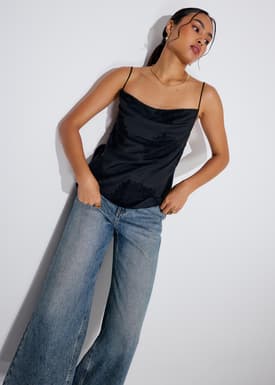 Embroidered Cowl Neck Camisole Top