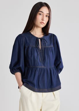 Chambray Front Tie Top