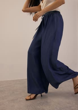 Elastic Chambray Wide Leg Pants