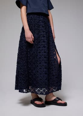 Lace High Waist Flare Maxi Skirt