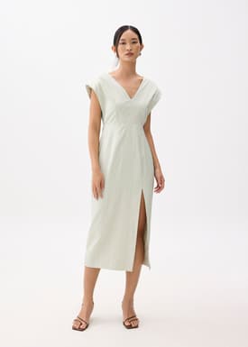 Striped V-neck Column Midaxi Dress