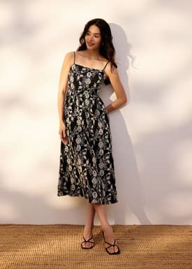 Padded Floral Broderie Fit & Flare Midaxi Dress