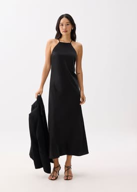 Padded Satin Halter Neck Maxi Dress