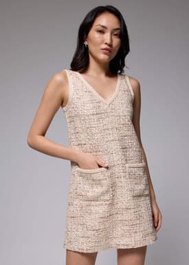 Tweed V-neck Shift Mini Dress