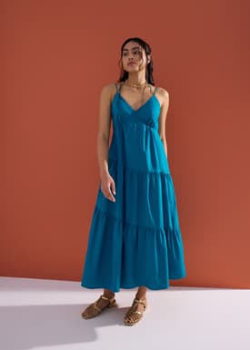 BraFree by LB Cotton Fit & Flare Tiered Midaxi Dress
