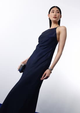 BraFree by LB Satin Halter Bias Cut Maxi Dress