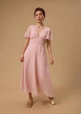 BraFree by LB Georgette Flutter Sleeve Bias Cut Midi Dress