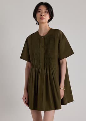Cotton Pintuck Mini Dress