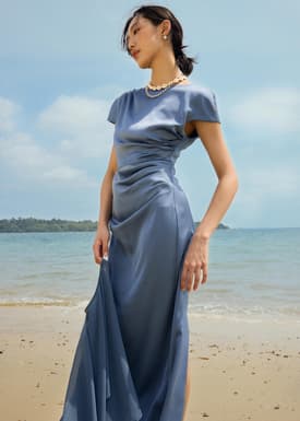 Satin Drape Boat Neck Dress
