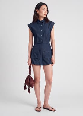 Chambray Bubble Hem Shirt Dress