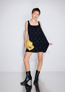 Textured Plisse Square Neck A-Line Romper
