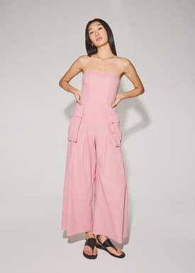 BraFree by LB Linen Cargo Tube Jumpsuit