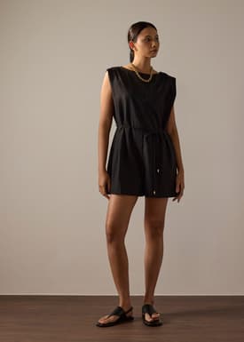 Linen A-Line Romper With Belt