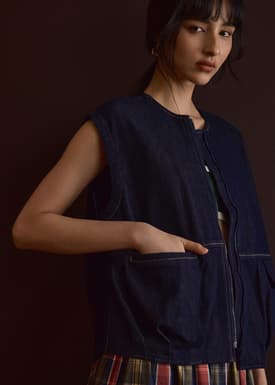 Contrast Stitch Denim Multi-way Oversized Vest