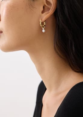 14K Gold Plated Metal Pearl Hoop Earrings
