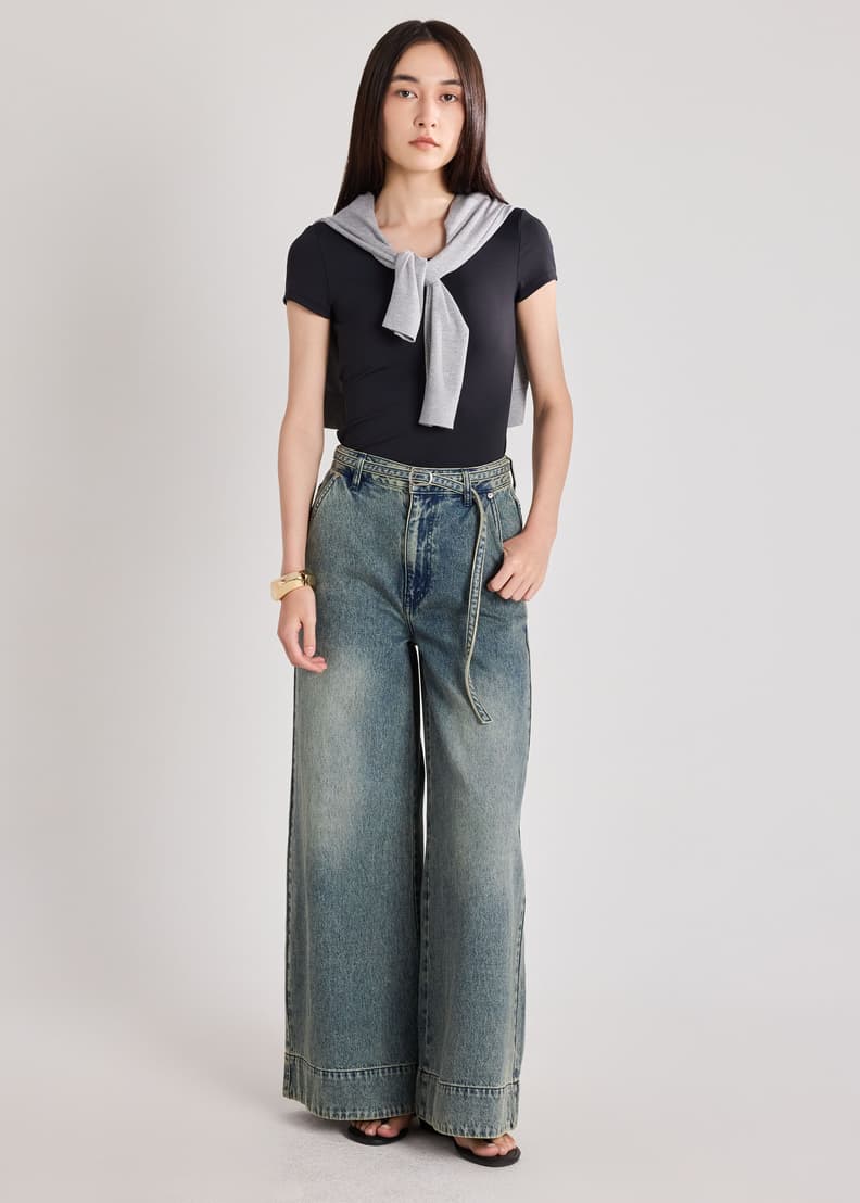 Leggy™ Belted Wide Leg Jeans