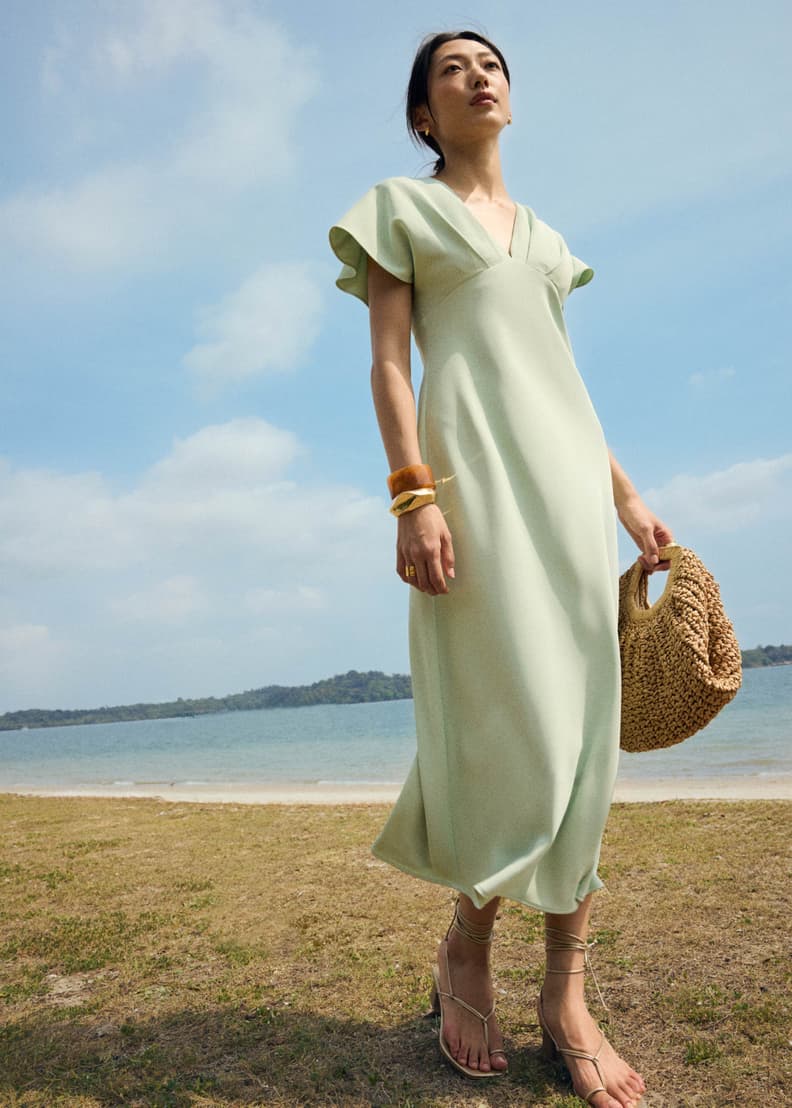 BraFree by LB Crepe Flutter Sleeves Dress